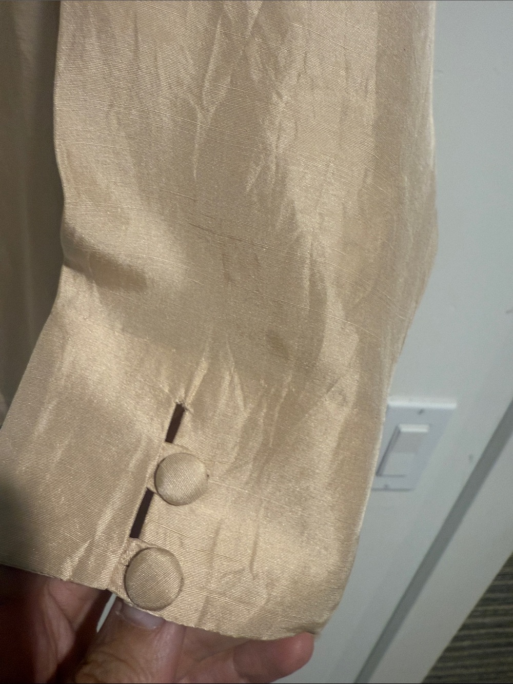 Beige Embroidered Mandarin Button-Down Top silk - Picture 4 of 6